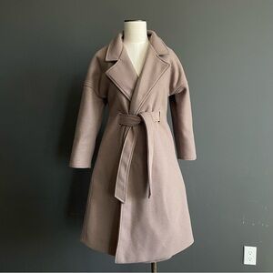 SJSJ Wool Blend Wrap Coat Taupe Belted Minimalist Toteme Chelsea Style Elegant
